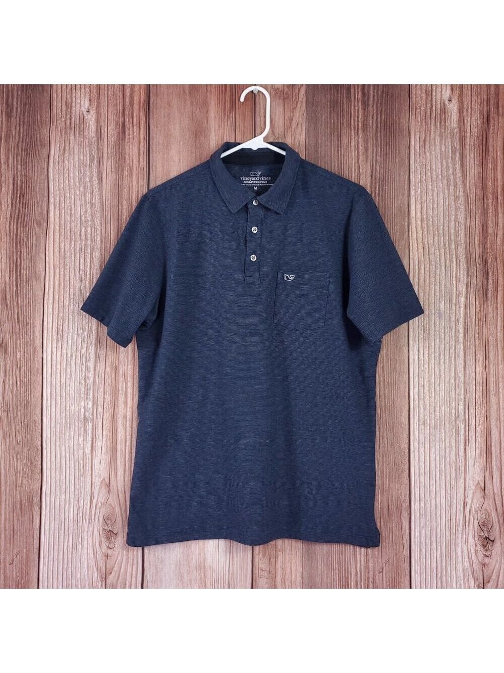 Vineyard Vines Mens Medium Edgartown Short Sleeve Polo Shirt Navy Blue Striped